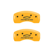 Load image into Gallery viewer, MGP 4 Caliper Covers Engraved F &amp; R Chevy Racing Yellow Finish Black Char 2002 Chevrolet Impala
