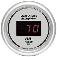 Load image into Gallery viewer, Autometer Ultra-Lite 2-1/16in 100PSI Silver Dial Digital Oil Pressure Gauge w/ Red LED
