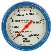 Load image into Gallery viewer, AutoMeter Gauge Oil Temp 2-5/8in. 140-280 Deg. F Liquid Filled Mech Glow In Dark Ultra-Nite
