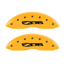 Load image into Gallery viewer, MGP 4 Caliper Covers Engraved Front C6/Corvette Engraved Rear C6/Z06 Yellow finish black ch
