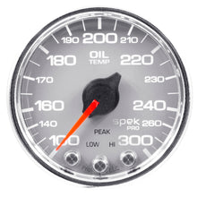 Load image into Gallery viewer, Autometer Spek-Pro Gauge Oil Temp 2 1/16in 300f Stepper Motor W/Peak &amp; Warn Slvr/Chrm
