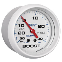 Load image into Gallery viewer, Autometer Marine White Gauge 2-5/8in Mechanical Vacuum/Boost Gauge 30INHG-30PSI
