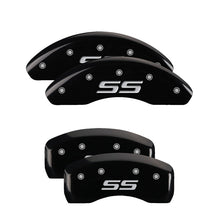 Load image into Gallery viewer, MGP 4 Caliper Covers Engraved Front &amp; Rear Monte Carlo style/SS Black finish silver ch
