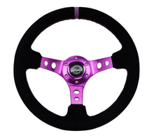 Load image into Gallery viewer, NRG Reinforced Steering Wheel (350mm / 3in. Deep) Black Suede w/Purple Center &amp; Purple Stitching
