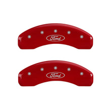 Load image into Gallery viewer, MGP 4 Caliper Covers Engraved Front &amp; Rear Oval logo/Ford Red finish silver ch
