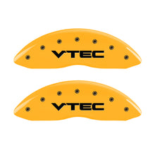 Load image into Gallery viewer, MGP 4 Caliper Covers Engraved Front &amp; Rear Vtech Yellow Finish Black Char 2009 Honda Ridgeline
