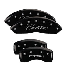 Load image into Gallery viewer, MGP 4 Caliper Covers Engraved Front Cursive/Cadillac Engraved Rear CTS4 Black finish silver ch
