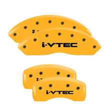 Load image into Gallery viewer, MGP 4 Caliper Covers Engraved Front &amp; Rear I-Vtec Yellow Finish Black Char 2007 Honda Accord
