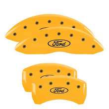 Load image into Gallery viewer, MGP 4 Caliper Covers Engraved Front Mustang Rear Pony Yellow Finish Black Char 1997 Ford Mustang
