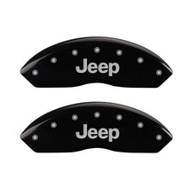 Load image into Gallery viewer, MGP 4 Caliper Covers Engraved Front JEEP Engraved Rear JEEP Grill logo Black finish silver ch
