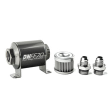 Load image into Gallery viewer, DeatschWerks Stainless Steel 8AN 10 Micron Universal Inline Fuel Filter Housing Kit (70mm)
