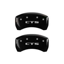 Load image into Gallery viewer, MGP 4 Caliper Covers Engraved Front Cursive/Cadillac Engraved Rear CTS Black finish silver ch
