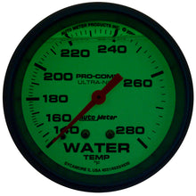 Load image into Gallery viewer, Autometer Ultra-Nite 2-5/8in 140-280 Degree Liquid Filled Mechanical Glow In Dark Water Temp Gauge
