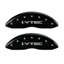 Load image into Gallery viewer, MGP 4 Caliper Covers Engraved Front &amp; Rear I-Vtec Black Finish Silver Char 2017 Acura RDX
