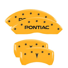 Load image into Gallery viewer, MGP 4 Caliper Covers Engraved Front Pontiac Rear Arrow Yellow Finish Blk Char 2009 Pontiac Solstice
