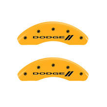 Load image into Gallery viewer, MGP 4 Caliper Covers Engraved Front &amp; Rear With stripes/Dodge Yellow finish black ch

