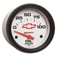 Load image into Gallery viewer, AutoMeter Gauge Oil Pressure 2-5/8in. 100PSI Electric Chevy Red Bowtie White

