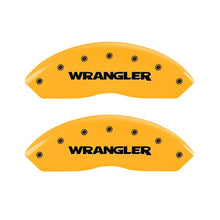 Load image into Gallery viewer, MGP 2 Caliper Covers Engraved Front Wrangler Yellow Finish Black Char 2006 Jeep Wrangler
