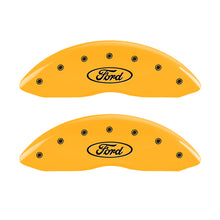 Load image into Gallery viewer, MGP 4 Caliper Covers Engraved Front &amp; Rear Oval logo/Ford Yellow finish black ch

