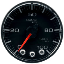 Load image into Gallery viewer, Autometer Spek-Pro Gauge Boost 2 1/16in 100psi Stepper Motor W/Peak &amp; Warn Blk/Blk
