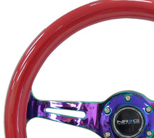 Load image into Gallery viewer, NRG Classic Wood Grain Steering Wheel (350mm) Red Grip w/Neochrome 3-Spoke Center
