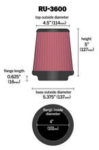Load image into Gallery viewer, K&amp;N Universal Air Filter 4in Flange / 5-3/8 in Base / 4-1/2in Top / 5in Height
