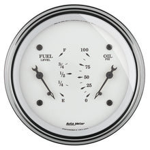Load image into Gallery viewer, AutoMeter Gauge Dual Fuel &amp; Oilp 3-3/8in. 0 Ohm(e) to 90 Ohm(f)&amp; 100PSI Elec Old Tyme White

