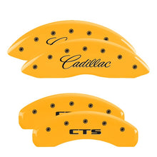 Load image into Gallery viewer, MGP 4 Caliper Covers Engraved Front Cadillac Rear CTS Yellow Finish Black Char 2014 Cadillac CTS
