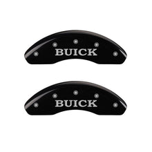 Load image into Gallery viewer, MGP 4 Caliper Covers Engraved Front Buick Engraved Rear Buick Shield Black finish silver ch
