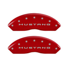 Load image into Gallery viewer, MGP 4 Caliper Covers Engraved Front 2015/Mustang Engraved Rear 2015/Bar &amp; Pony Red finish silver ch
