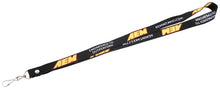 Load image into Gallery viewer, AEM Black Lanyard 3/4in x 36in w/ Swivel Clip - Red / Yellow AEM Logo
