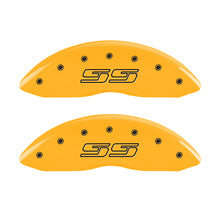 Load image into Gallery viewer, MGP 4 Caliper Covers Engraved F &amp; R Avalanche SS Yellow Finish Blk Char 2008 Chevy Express 2500
