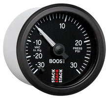 Load image into Gallery viewer, Autometer Stack 52mm -30INHG to +30 PSI (Incl T-Fitting) Pro Stepper Motor Boost Press Gauge - Black
