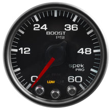 Load image into Gallery viewer, Autometer Spek-Pro Gauge Boost 2 1/16in 60psi Stepper Motor W/Peak &amp; Warn Blk/Black
