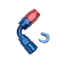 Load image into Gallery viewer, Russell Performance 5/16in SAE Quick Disc Female to -6 Hose Red/Blue 90 Degree Hose End
