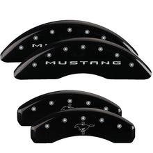 Load image into Gallery viewer, MGP 4 Caliper Covers Engraved Front 2015/Mustang Engraved Rear 2015/Bar &amp; Pony Black fnsh silver ch
