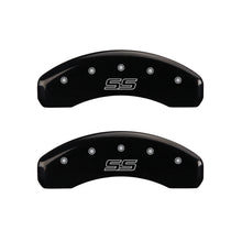 Load image into Gallery viewer, MGP 4 Caliper Covers Engraved Front &amp; Rear Trailblazer style/SS Black finish silver ch
