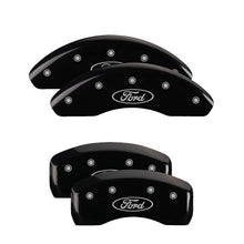 Load image into Gallery viewer, MGP 4 Caliper Covers Engraved Front &amp; Rear Oval logo/Ford Black finish silver ch
