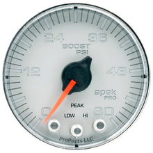 Load image into Gallery viewer, Autometer Spek-Pro Gauge Boost 2 1/16in 60psi Stepper Motor W/Peak &amp; Warn Slvr/Chrm
