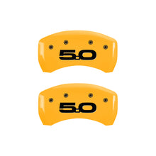 Load image into Gallery viewer, MGP 4 Caliper Covers Engraved Front 2015/Mustang Engraved Rear 2015/50 Yellow finish black ch
