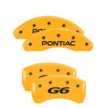 Load image into Gallery viewer, MGP 4 Caliper Covers Engraved Front Pontiac Rear G6 Yellow Finish Black Char 2007 Pontiac G5

