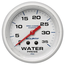 Load image into Gallery viewer, Autometer AutoGage 2-5/8in. / 35 PSI Mechanical Water Press Gauge - Marine White
