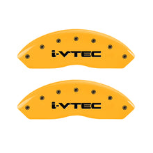 Load image into Gallery viewer, MGP 4 Caliper Covers Engraved Front &amp; Rear I-Vtec Yellow Finish Black Char 2007 Honda Accord
