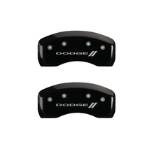 Load image into Gallery viewer, MGP 4 Caliper Covers Engraved Front &amp; Rear With stripes/Dodge Black finish silver ch
