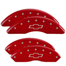 Load image into Gallery viewer, MGP 4 Caliper Covers Engraved Front &amp; Rear Bowtie Red finish silver ch
