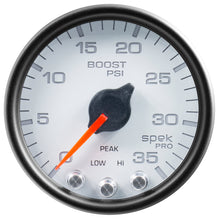Load image into Gallery viewer, Autometer Spek-Pro Gauge Boost 2 1/16in 35psi Stepper Motor W/Peak &amp; Warn White/Black
