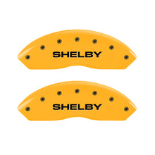 Load image into Gallery viewer, MGP 4 Caliper Covers Engraved Front Shelby Engraved Rear Tiffany Snake Yellow finish black ch
