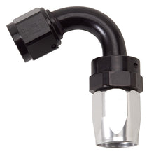 Load image into Gallery viewer, Russell Performance -6 AN Black/Silver 120 Degree Tight Radius Full Flow Swivel Hose End
