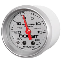 Load image into Gallery viewer, Autometer Marine Silver Ultra-Lite 2-1/16in 0-30 HG / 0-20 PSI Vacuum / Boost Gauge
