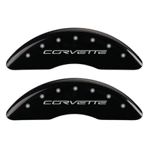 Load image into Gallery viewer, MGP 4 Caliper Covers Engraved Front C6/Corvette Engraved Rear C6/Z06 Black finish silver ch
